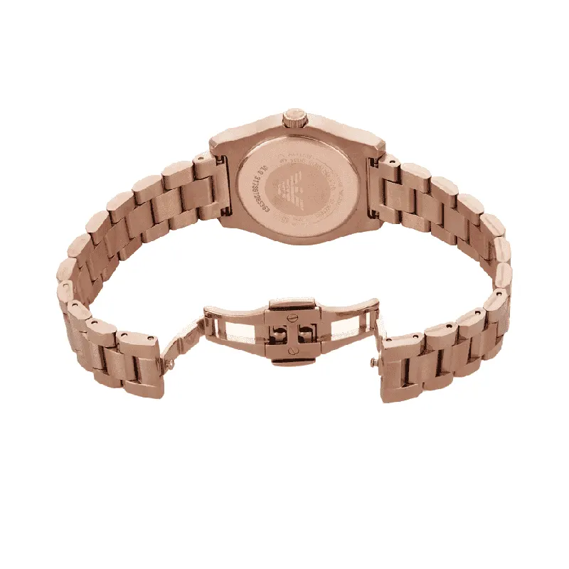 Emporio Armani Federica Green Dial Rose Gold Ladies Watch- AR11639